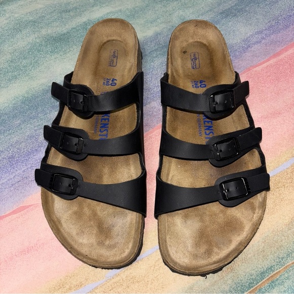 Birkenstock Florida Birko Flor Soft Footbed - Black sandals women’s  size 9 - Picture 3 of 11